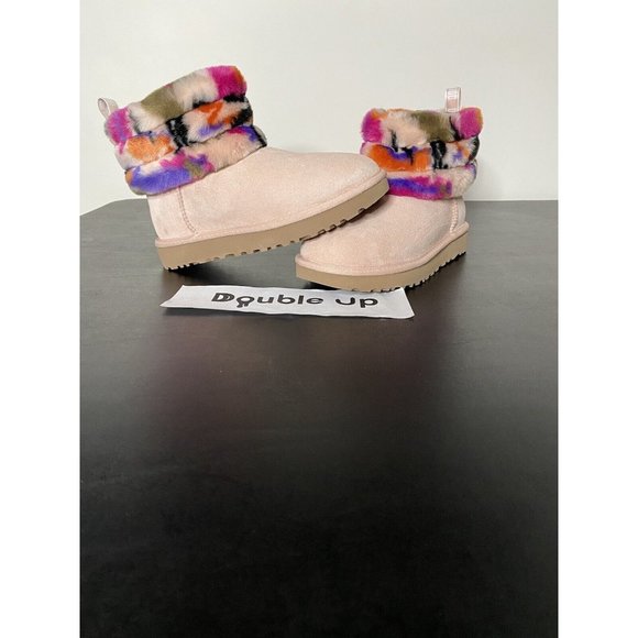 UGG Shoes - UGG Womens Fluff Mini Quilted Motlee Boots Size 6 Pink Tie Dye Rare